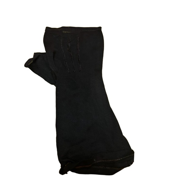 1940s Black Crepe Fingerless Gloves Short Length / Women’s Small * - Picture 4 of 4